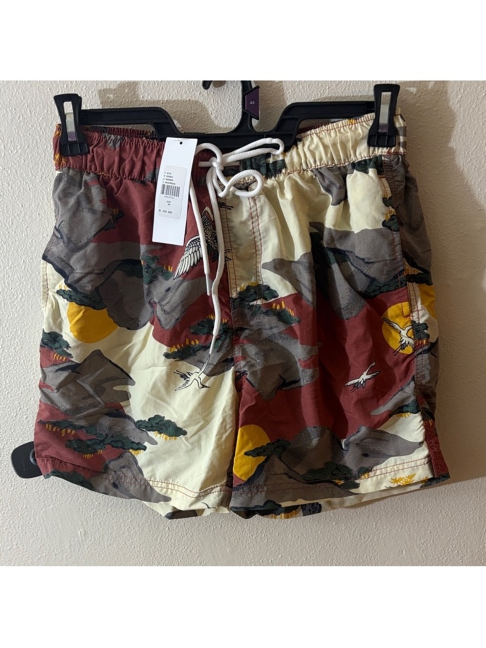 Urban Outfitters Men's Swim Trunks in Cream, Maroon & Yellow
